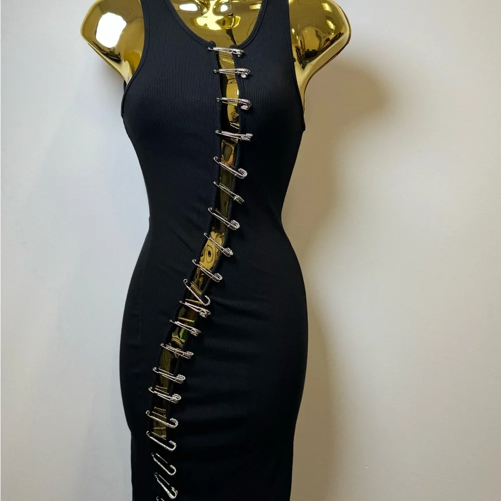 AKIRA Safety Pin Dress Black Bodycon Cutout Small - Picture 7 of 9